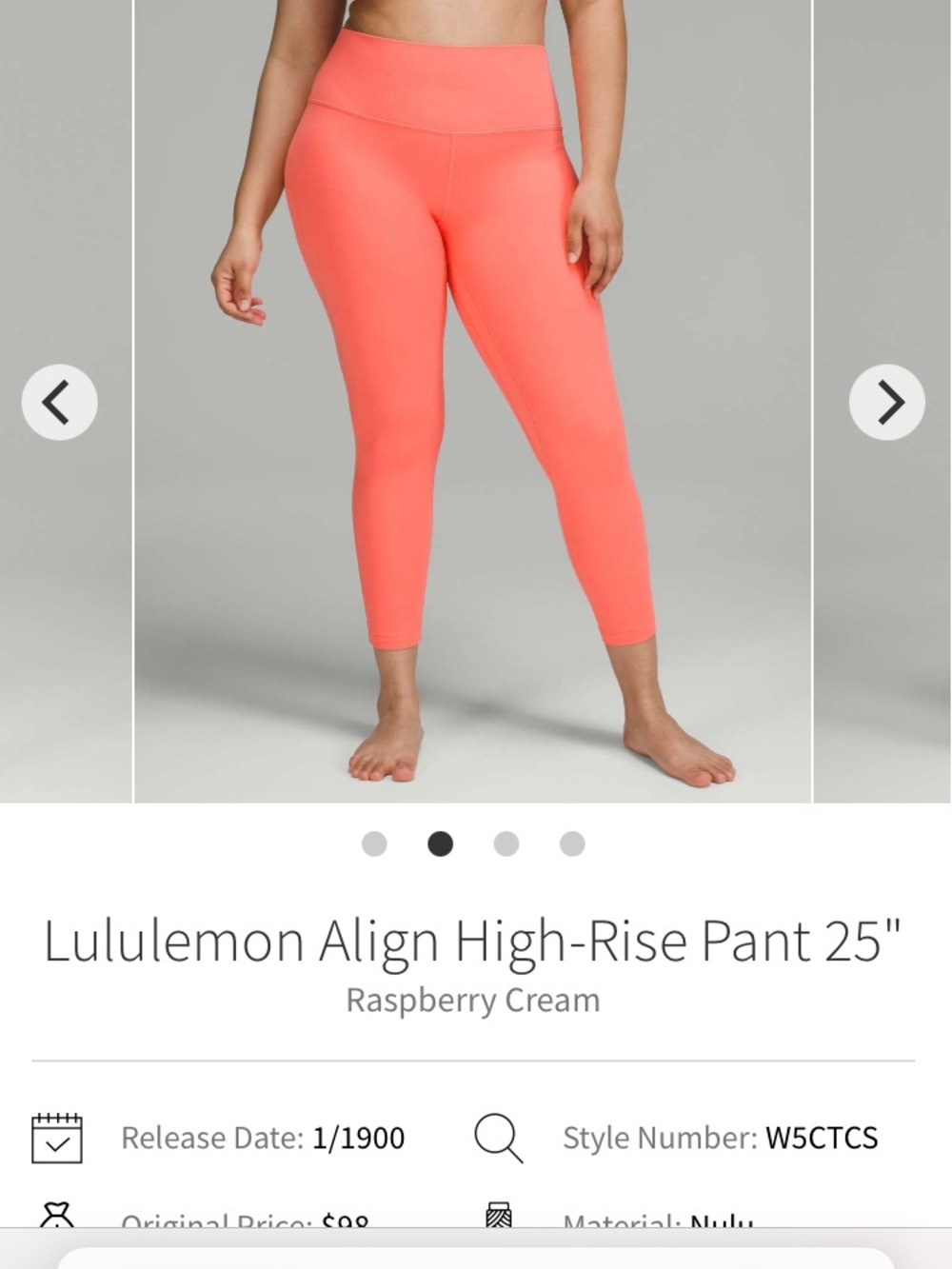 lululemon Align High-Rise Leggings in Pale Raspberry 25” 4 XS